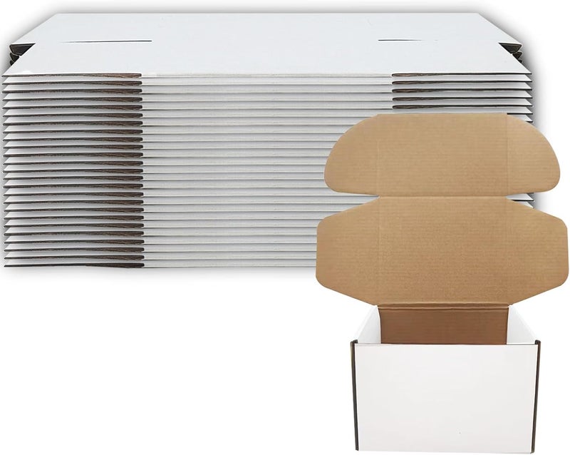 Livejun 6x5x4 inch Shipping Boxes Set of 25， White Corrugated Cardboard Box Mailer Boxes for Packaging Small Business Shipping，Mailing Boxes Bulk for Birthday Wedding Party Book Literature Gift Giving - Image 1